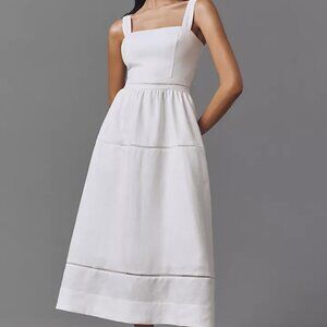 Reformation Anthro Everett Linen Midi Dress White Sz 12 Petite Boho Wedding NWT